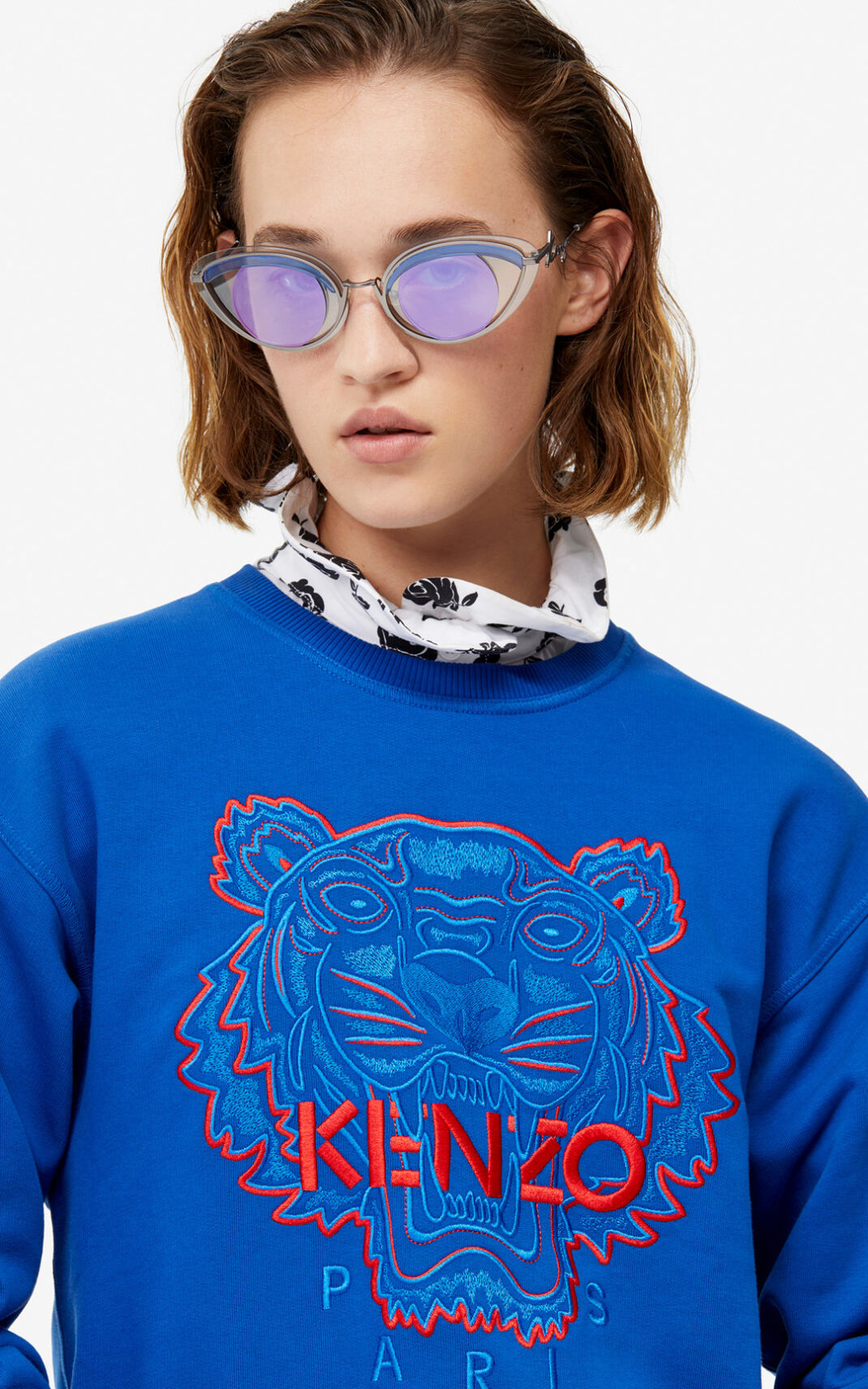 Kenzo Two tone Tiger Sweatshirt Bayan Mavi | 7026-KZWCH